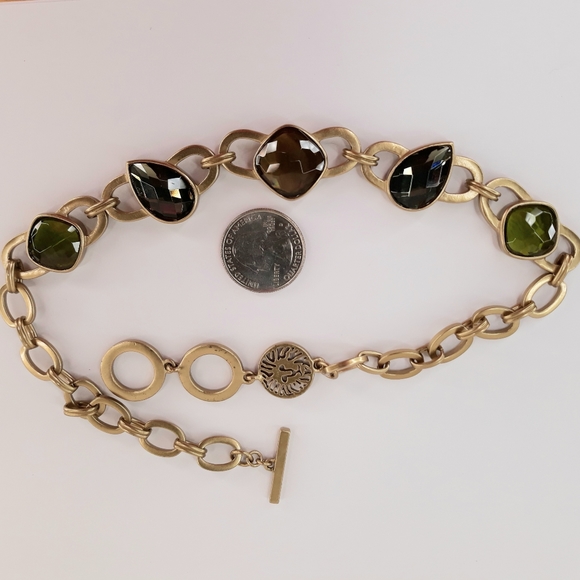 Anne Klein Vintage Mogul Heavy Brushed Satin Gold Tone Lucite Jewels Necklace - Picture 12 of 12